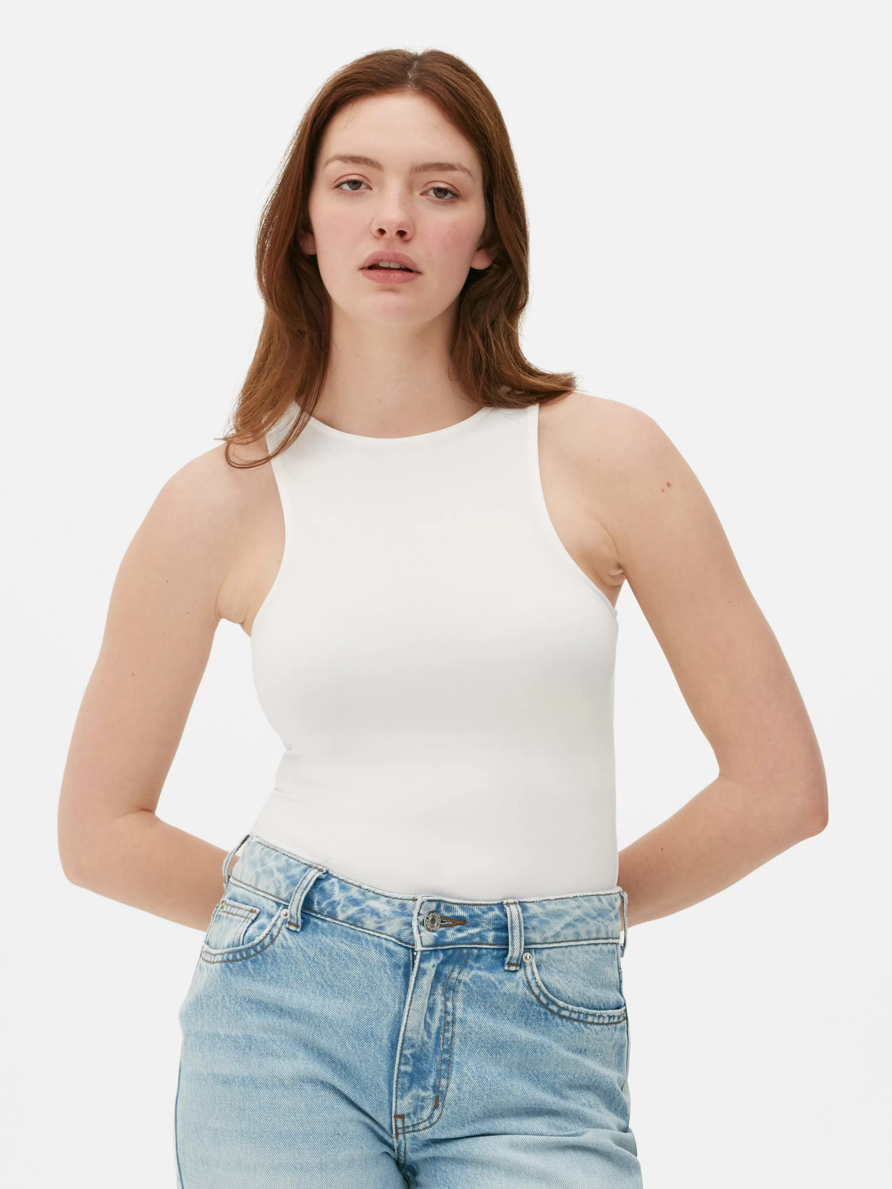 Tops E T-Shirts*Primark Body S/ Mangas Costas Estilo Corredor Branco