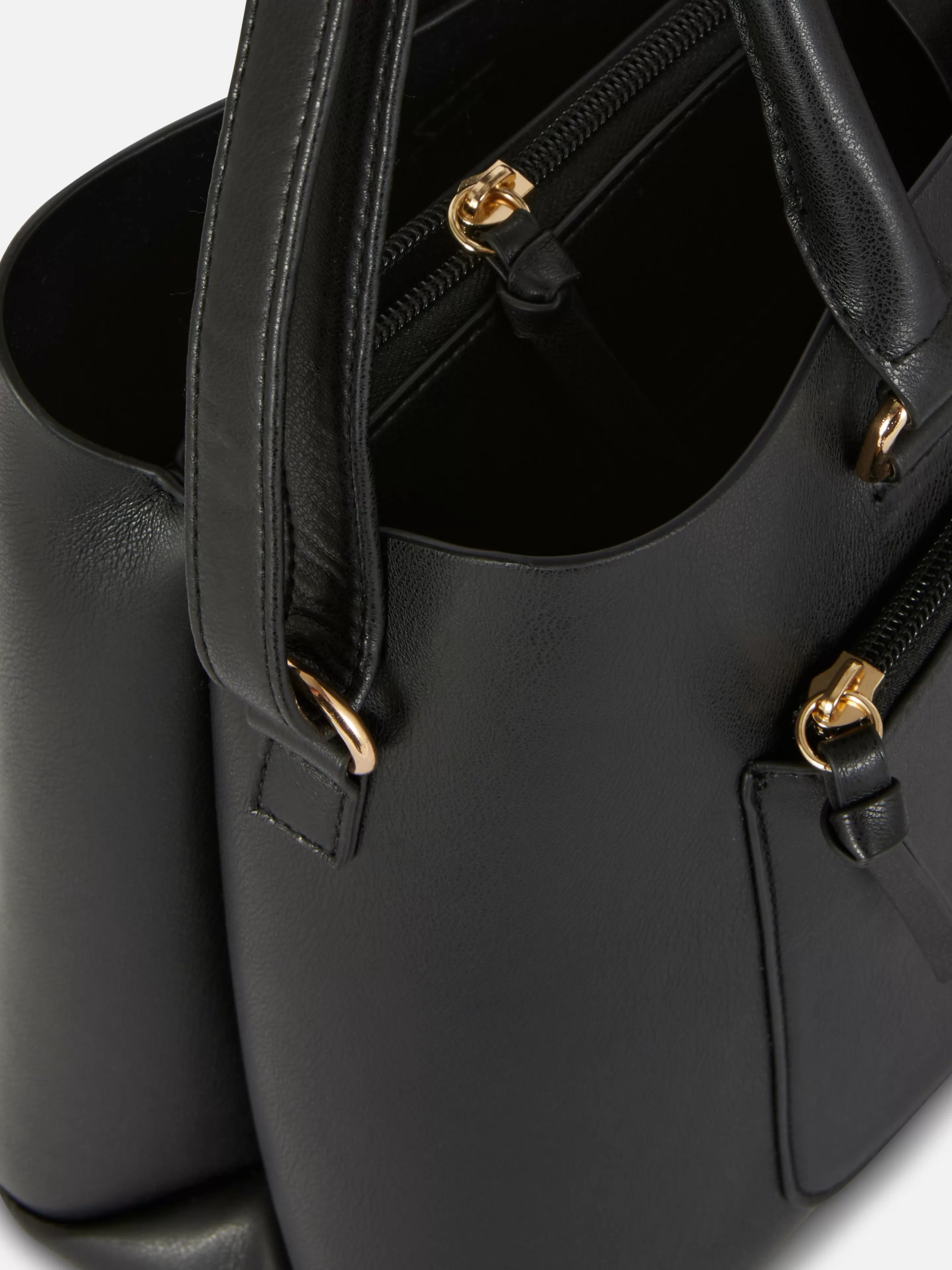 Malas E Carteiras*Primark Bolsa Tote Imitação Pele Bolso Fecho Correr Preto