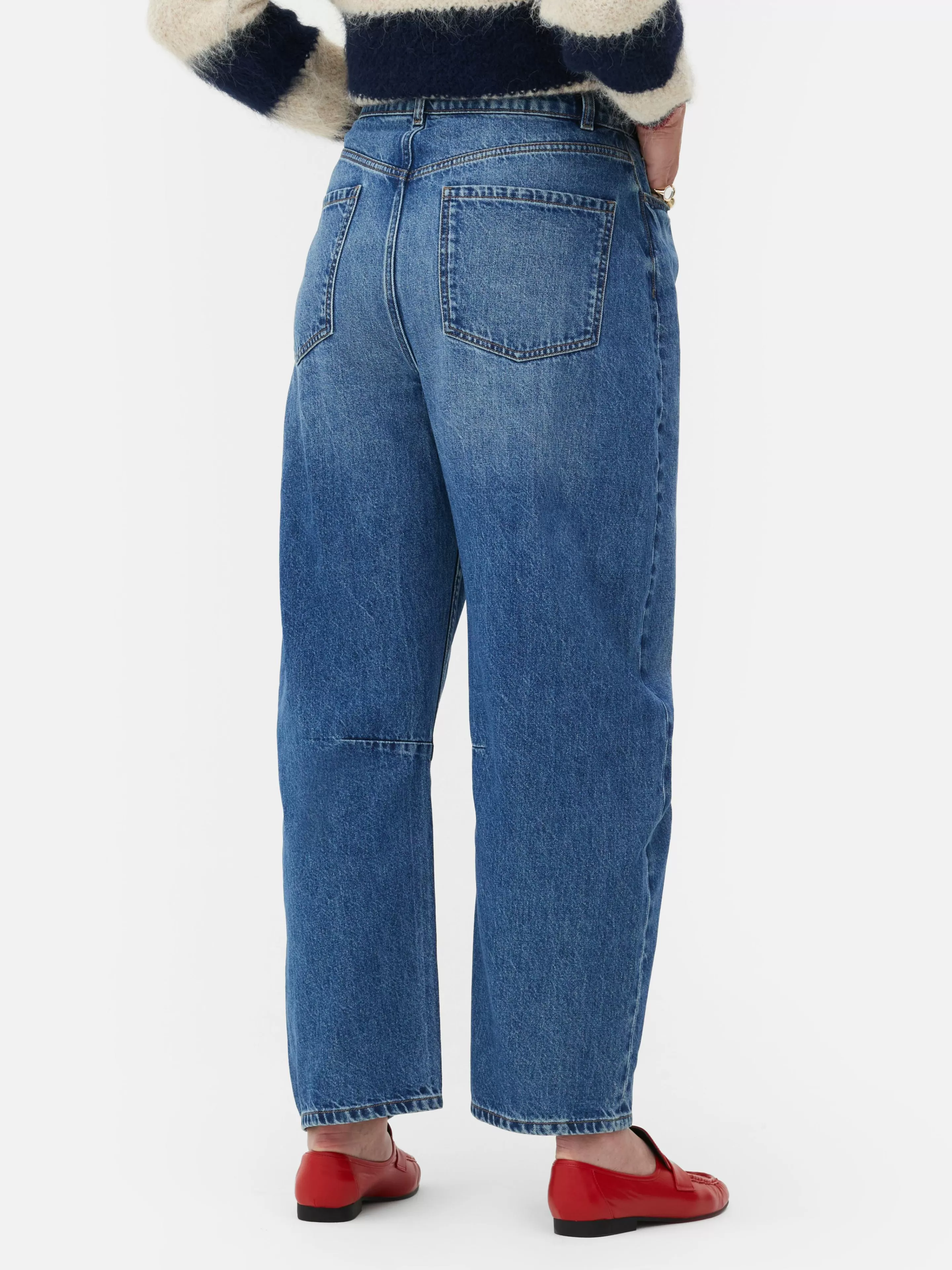 Calças De Ganga*Primark Calças Ganga Corte Barrel Lavagem ácida Rita Ora Azul-médio