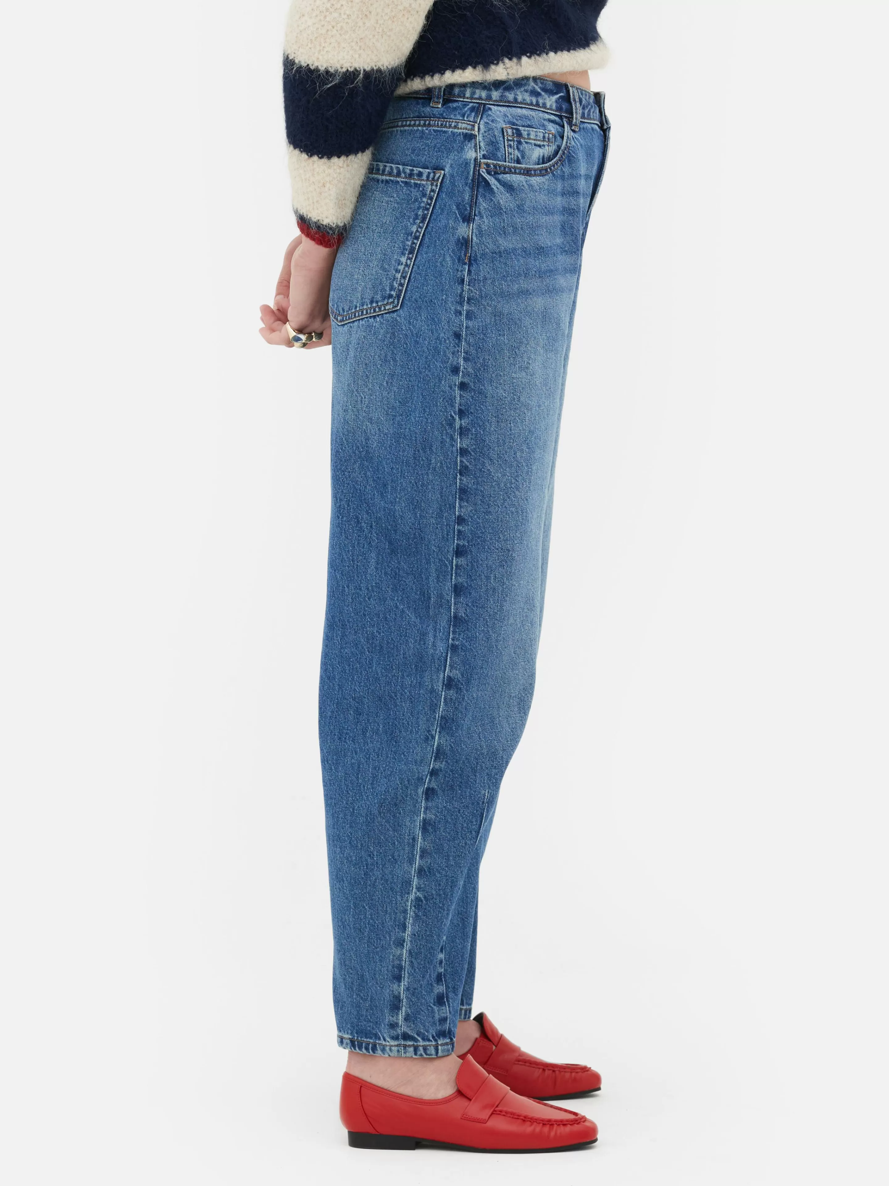 Calças De Ganga*Primark Calças Ganga Corte Barrel Lavagem ácida Rita Ora Azul-médio