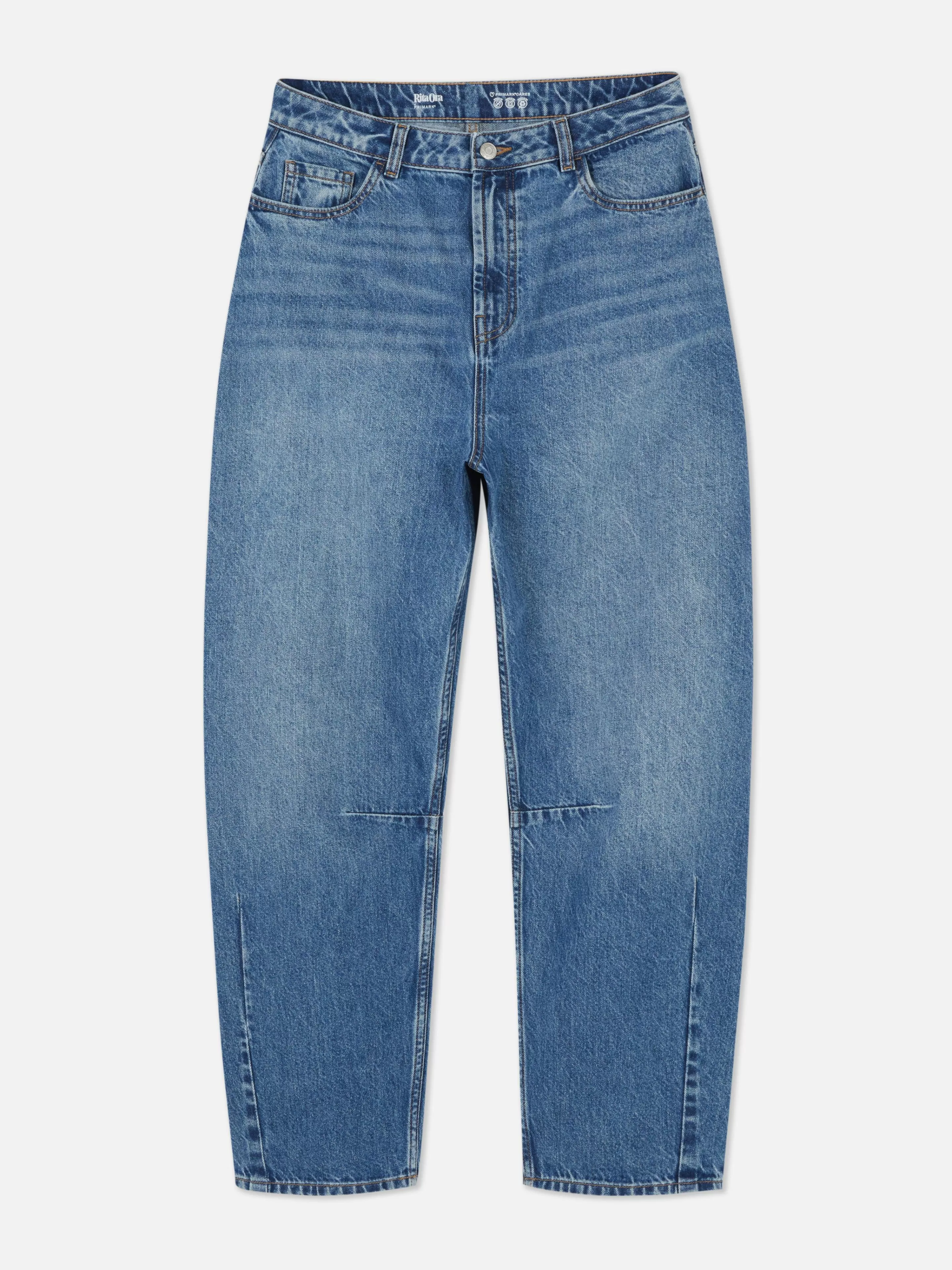 Calças De Ganga*Primark Calças Ganga Corte Barrel Lavagem ácida Rita Ora Azul-médio