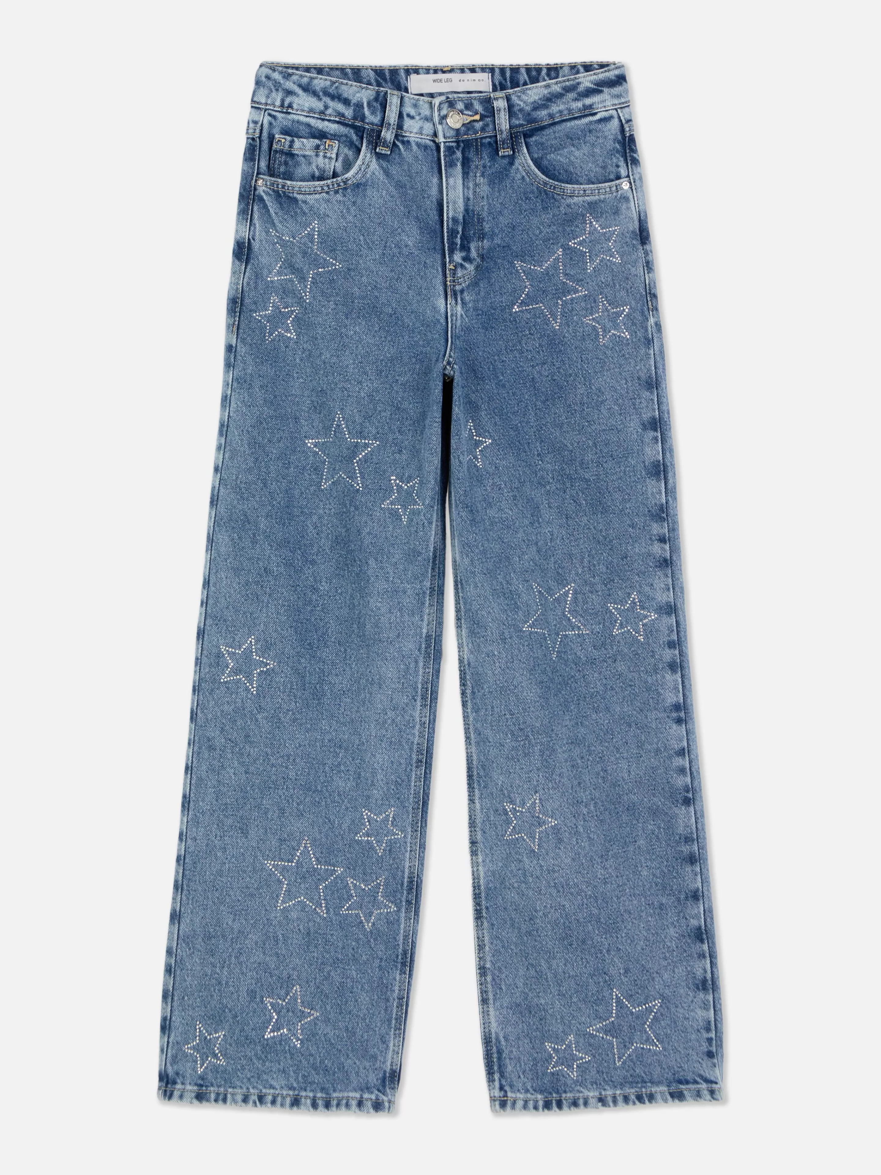 Calças De Ganga*Primark Calças Ganga Corte Perna Larga Estrela Brilhantes Azul