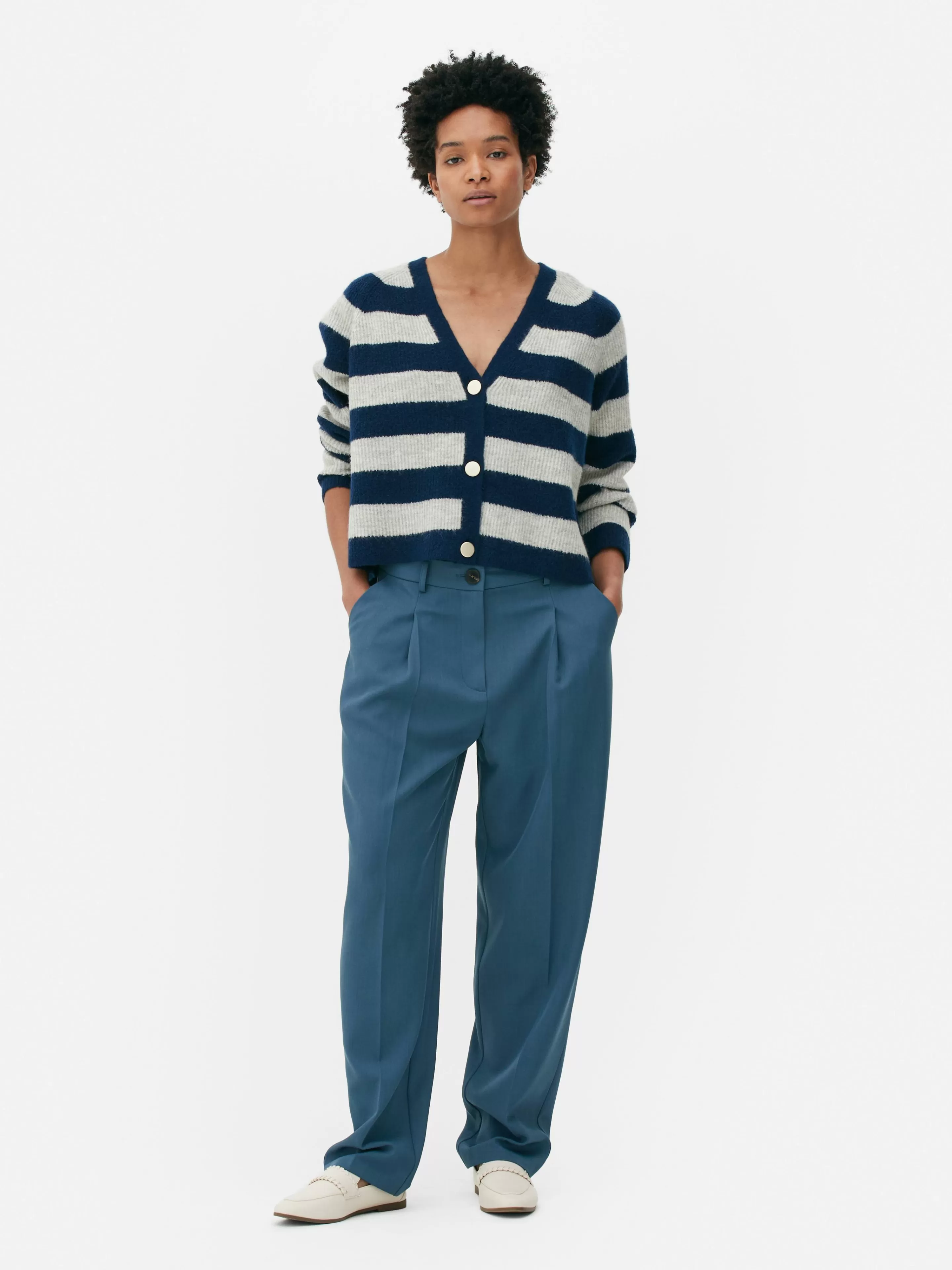 Calças E Leggings*Primark Calças Medida Corte Perna Direita Conj. Coordenado Azul-escuro