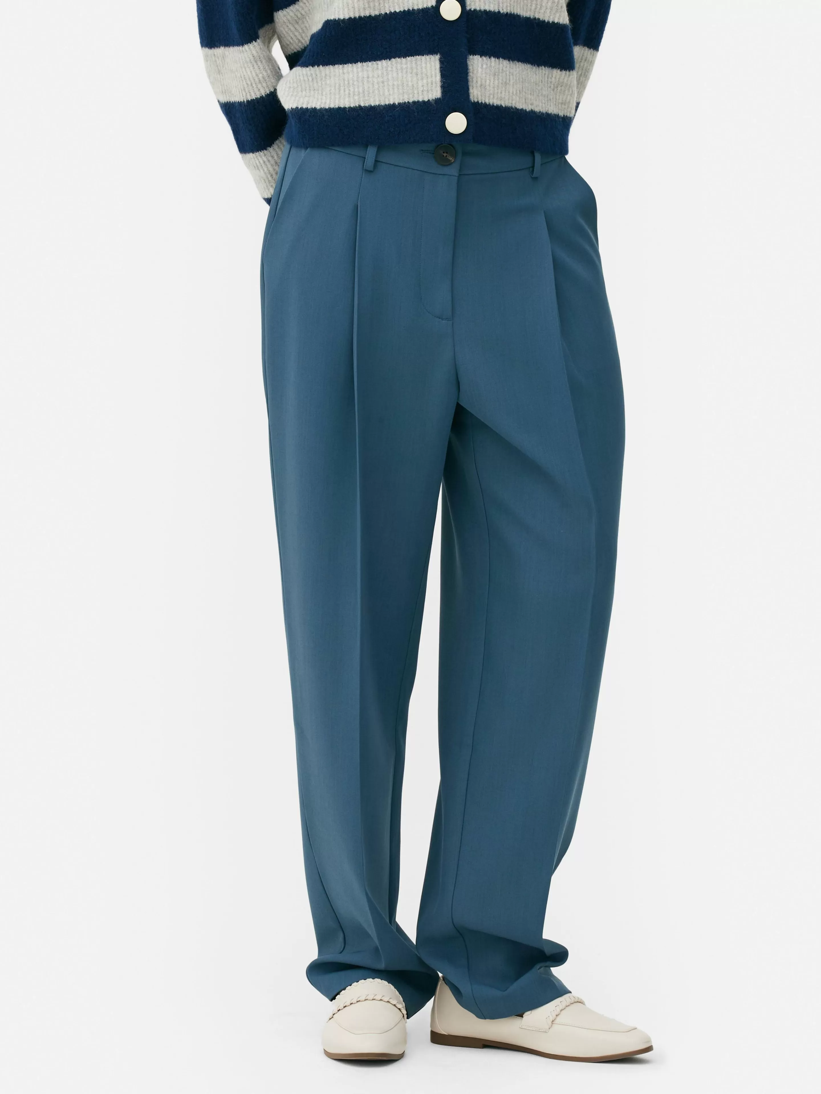 Calças E Leggings*Primark Calças Medida Corte Perna Direita Conj. Coordenado Azul-escuro