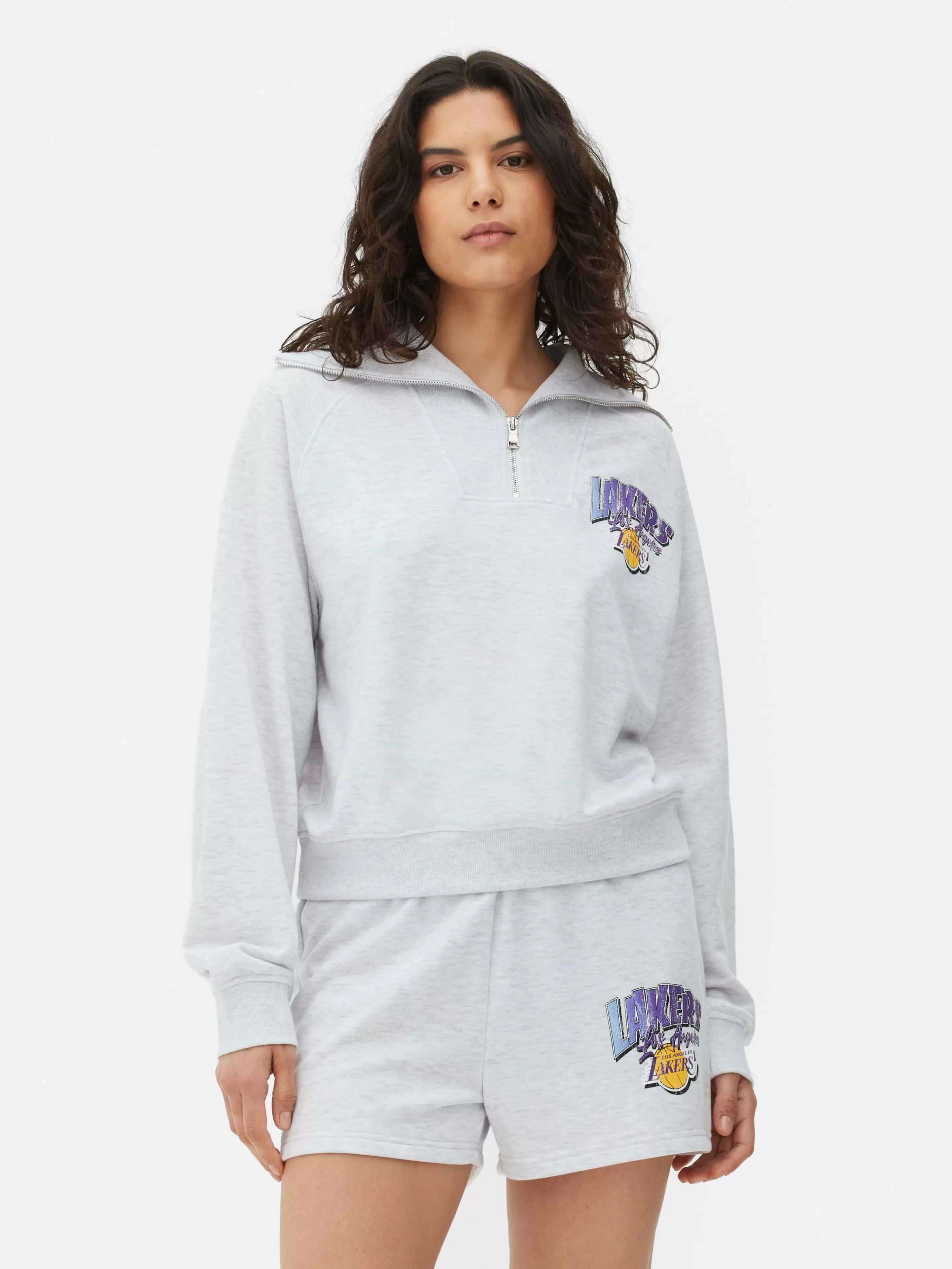 Camisolas Com E Sem Capuz*Primark Camisola 1/2 Fecho C. Coord. NBA Los Angeles Lakers Cinzento