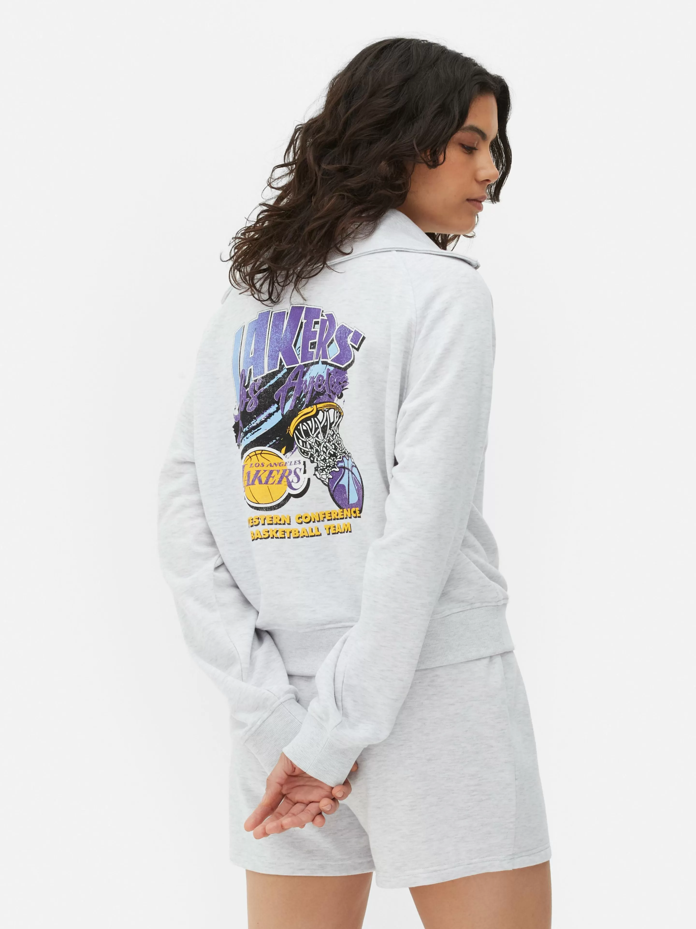 Camisolas Com E Sem Capuz*Primark Camisola 1/2 Fecho C. Coord. NBA Los Angeles Lakers Cinzento