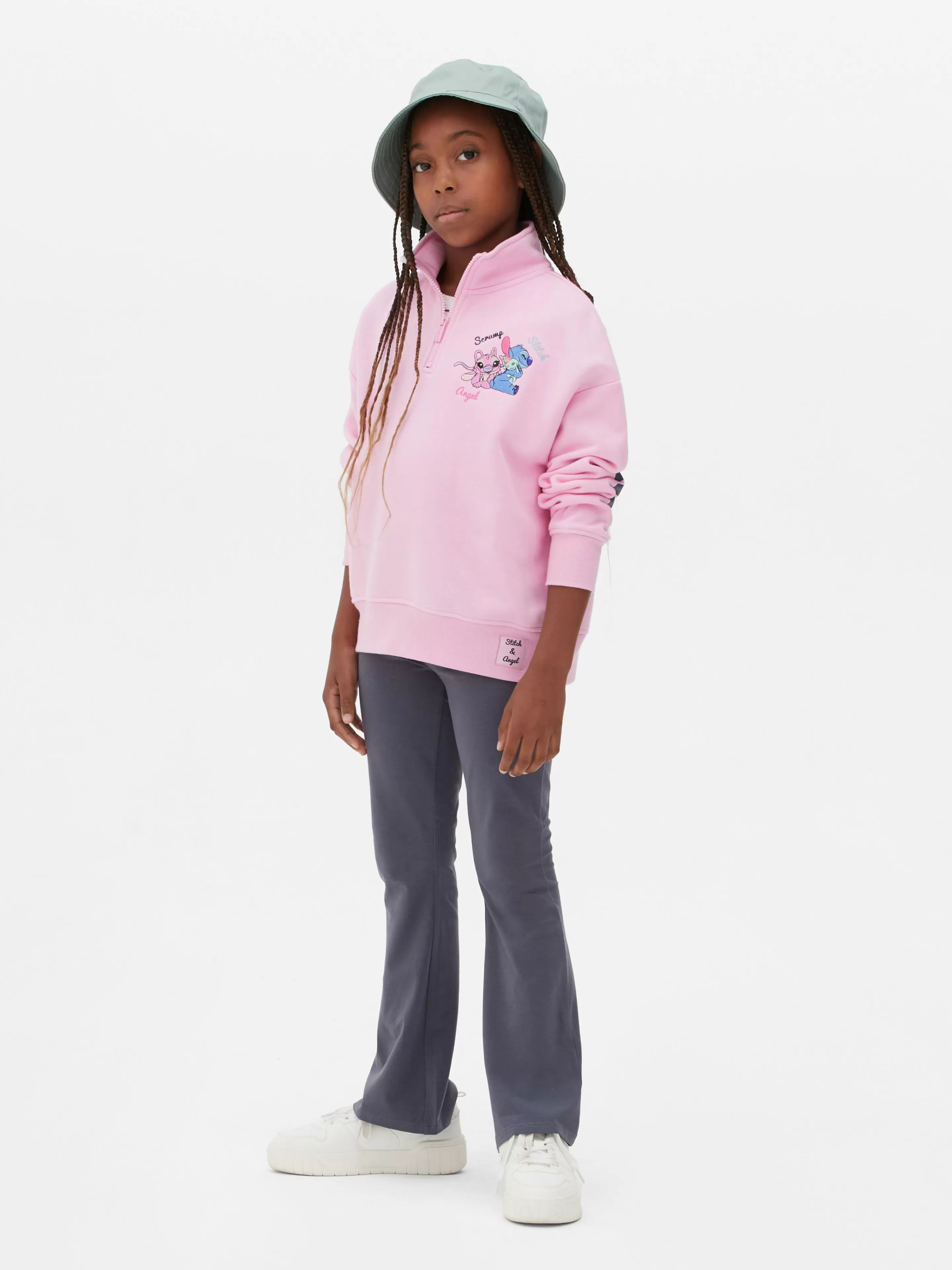 Camisolas Com E Sem Capuz*Primark Camisola 1/2 Fecho Correr Disney Stitch & Angel Cor-de-rosa