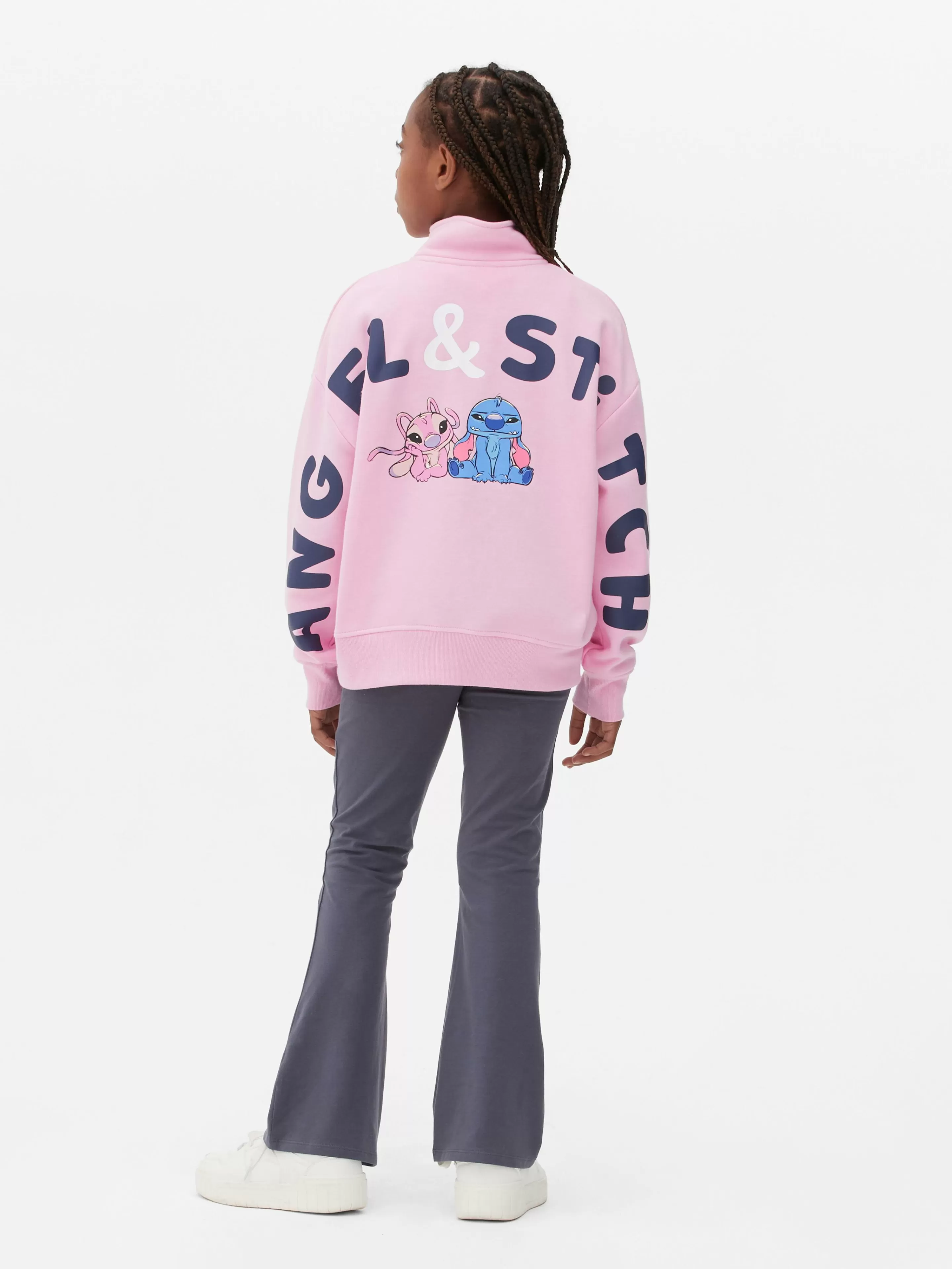 Camisolas Com E Sem Capuz*Primark Camisola 1/2 Fecho Correr Disney Stitch & Angel Cor-de-rosa