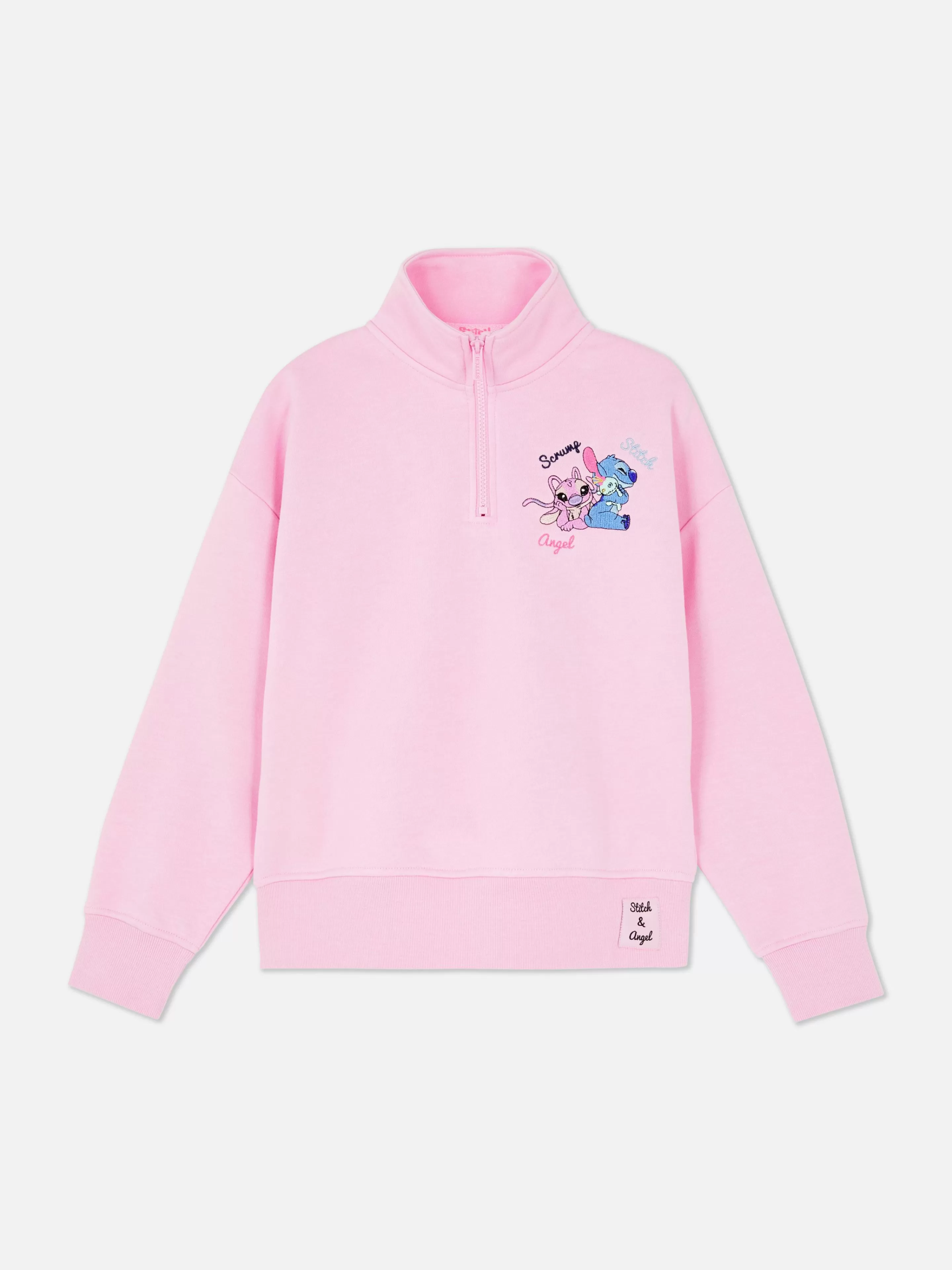 Camisolas Com E Sem Capuz*Primark Camisola 1/2 Fecho Correr Disney Stitch & Angel Cor-de-rosa