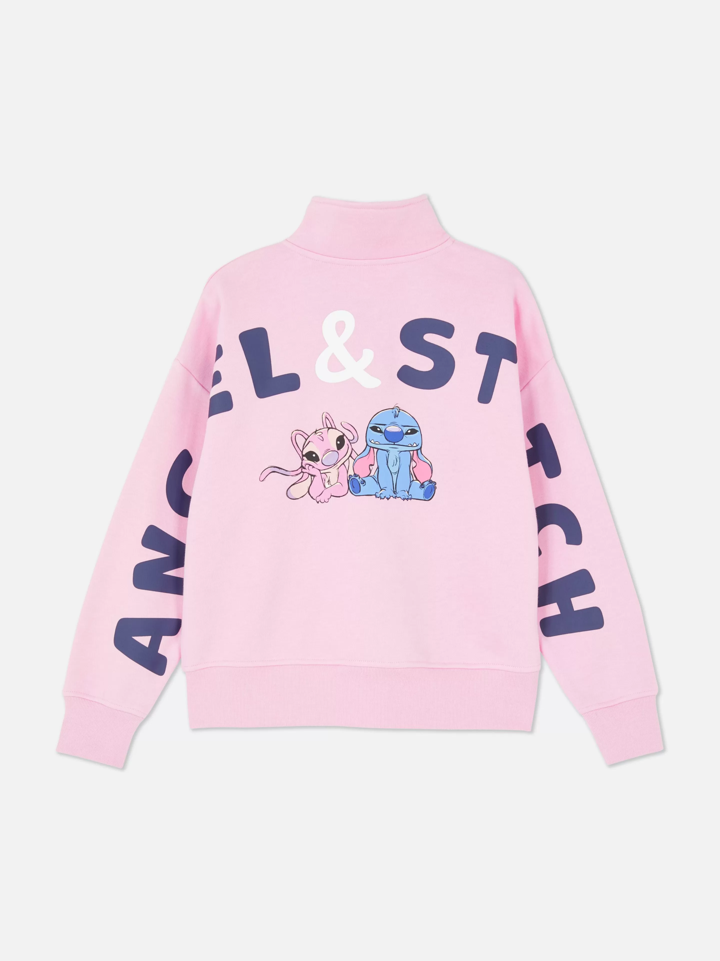 Camisolas Com E Sem Capuz*Primark Camisola 1/2 Fecho Correr Disney Stitch & Angel Cor-de-rosa