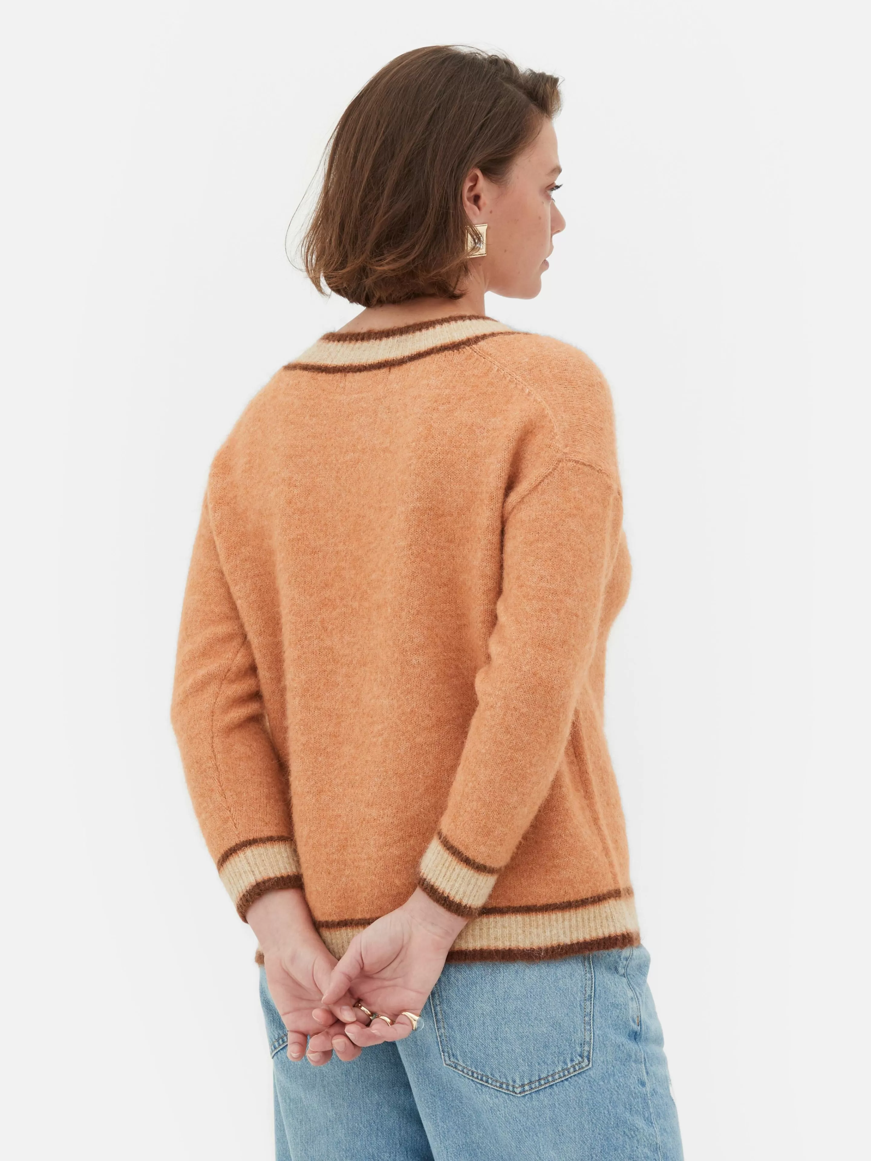 Agasalhos Inverno | Camisolas E Casacos De Malha*Primark Camisola Malha Decote V Estilo Vintage Rita Ora Pêssego