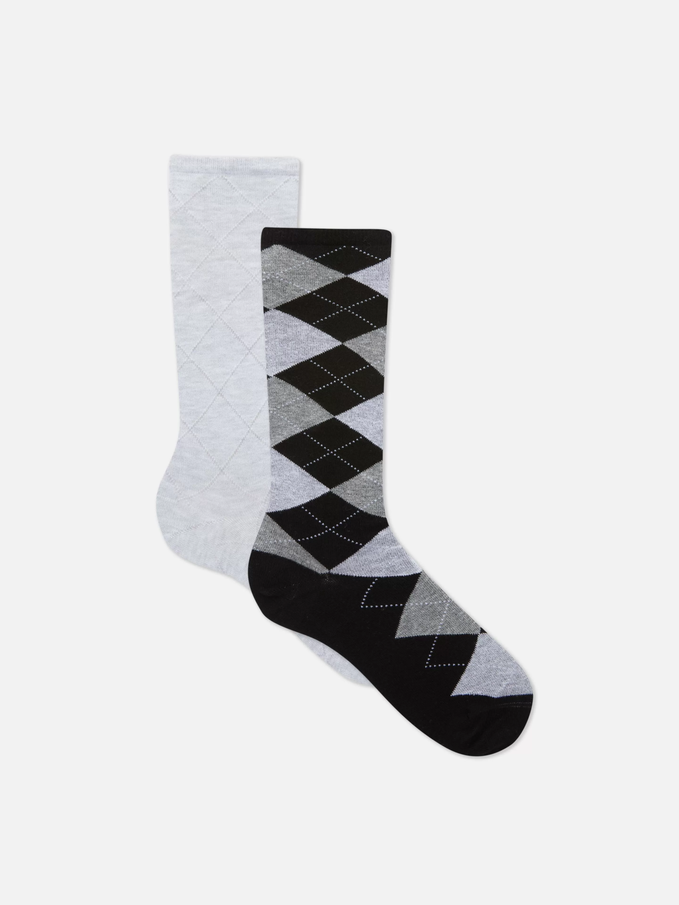 Meias*Primark Pack 2 Pares Meias Cano Médio Argyle Rita Ora Carvão