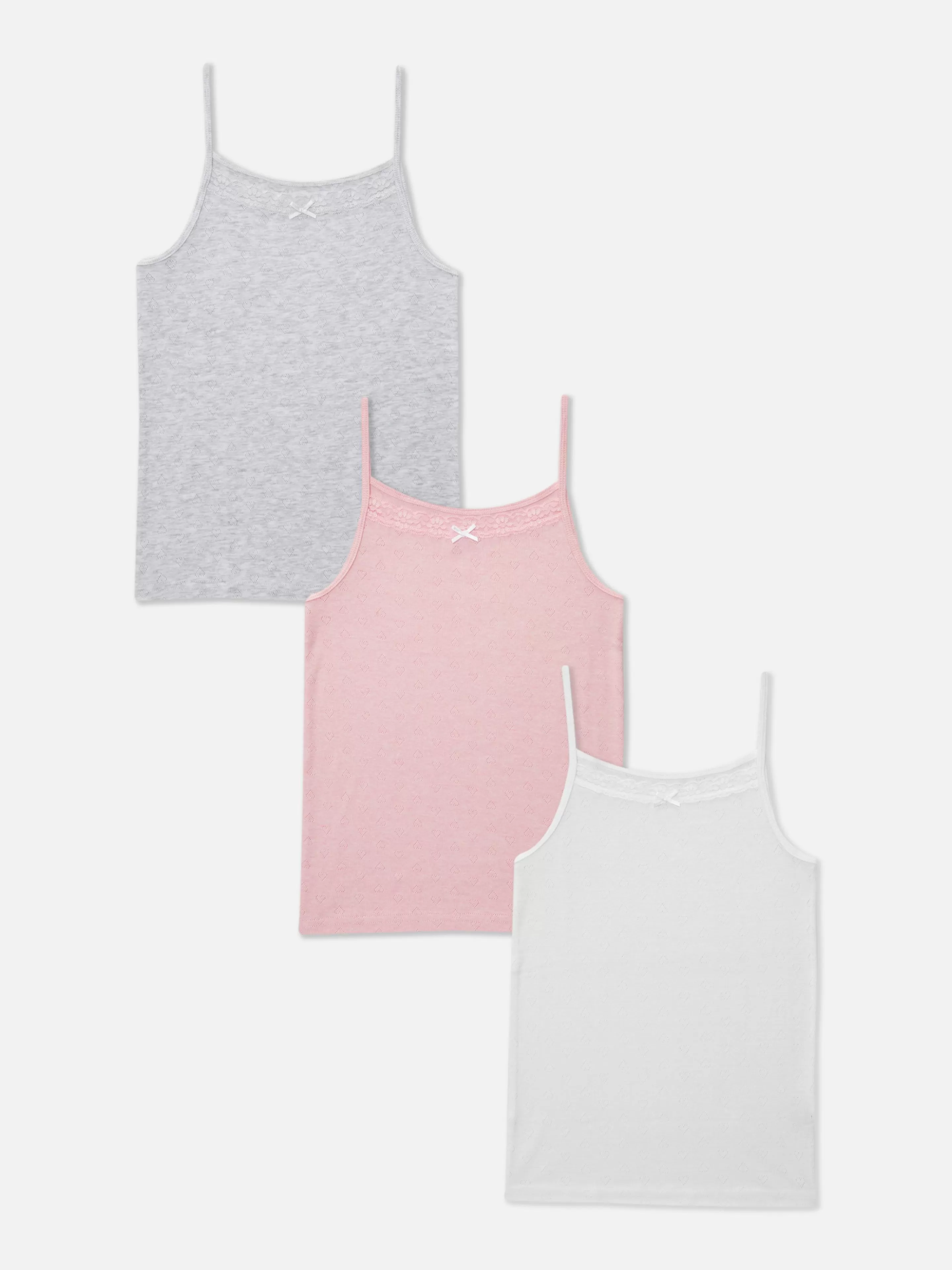 Roupa Interior*Primark Pack 3 Tops Alças Malha Geométrica Corações Cor-de-rosa