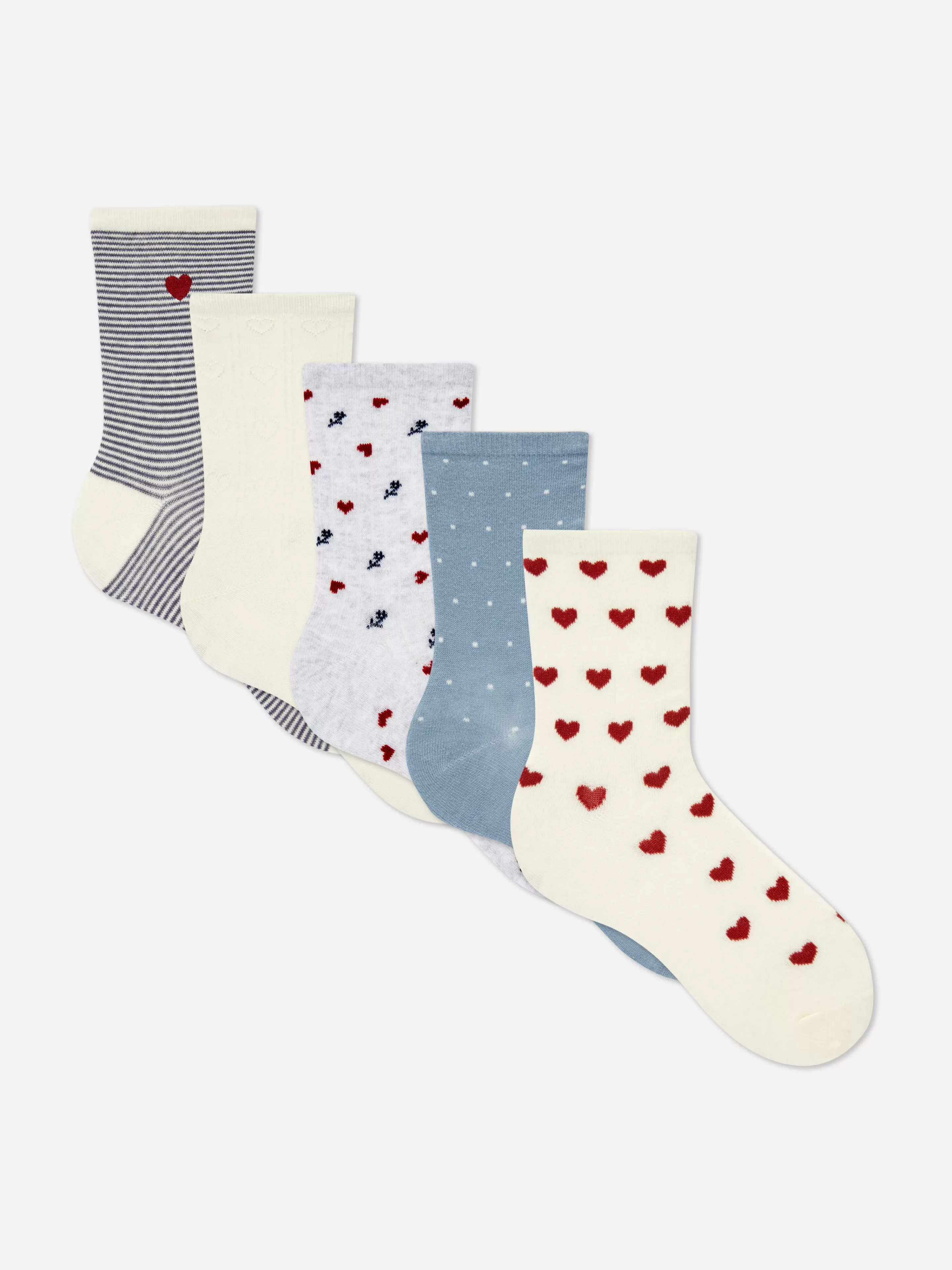 Meias*Primark Pack 5 Pares Meias Cano Médio Coração Azul-marinho
