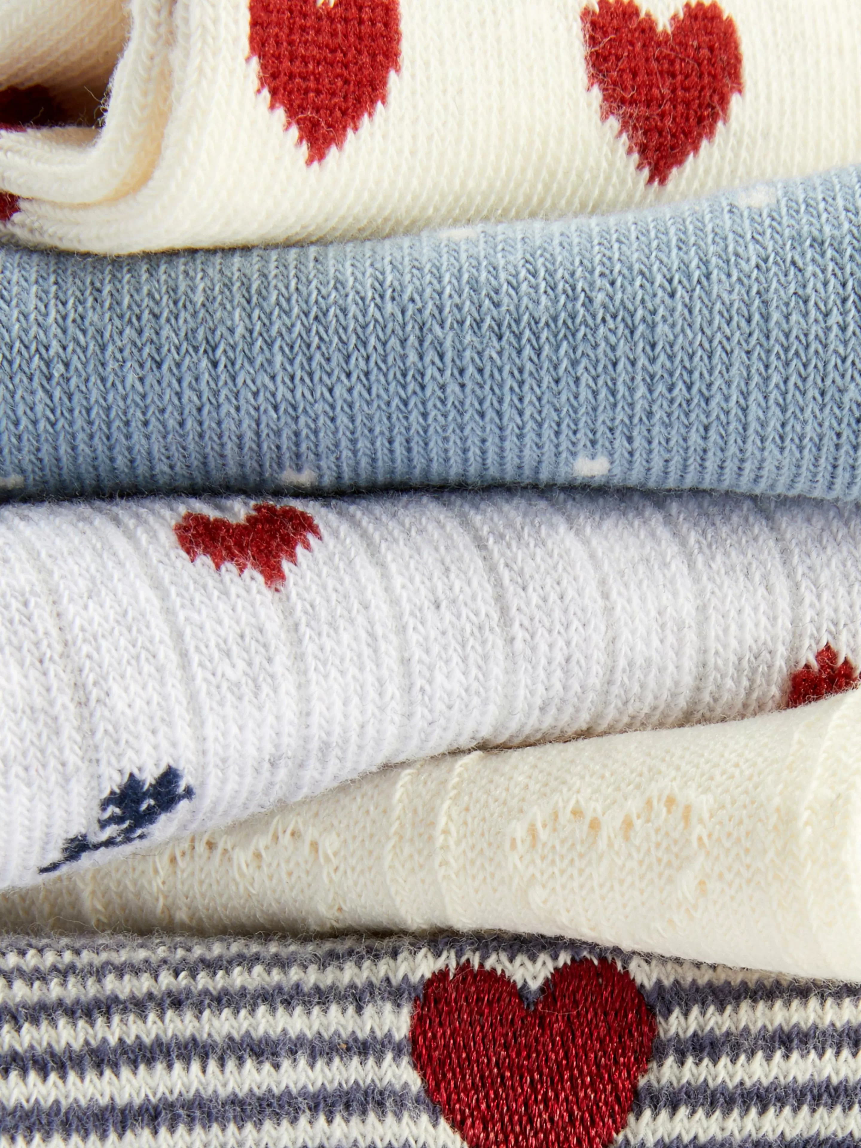 Meias*Primark Pack 5 Pares Meias Cano Médio Coração Azul-marinho