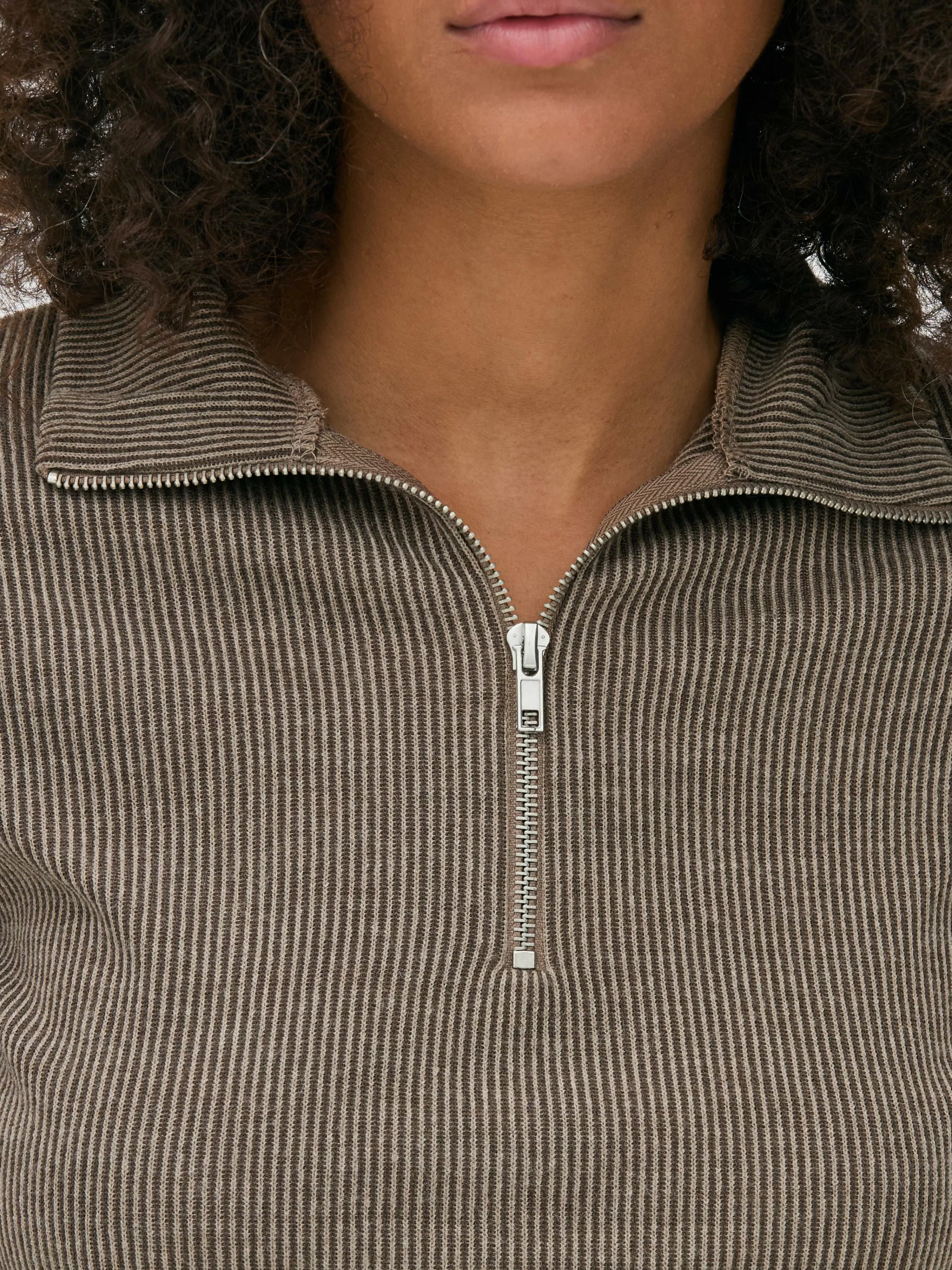 Tops E T-Shirts*Primark Top Fecho Correr 1/4 Conjunto Coordenado Cinzento-acastanhado