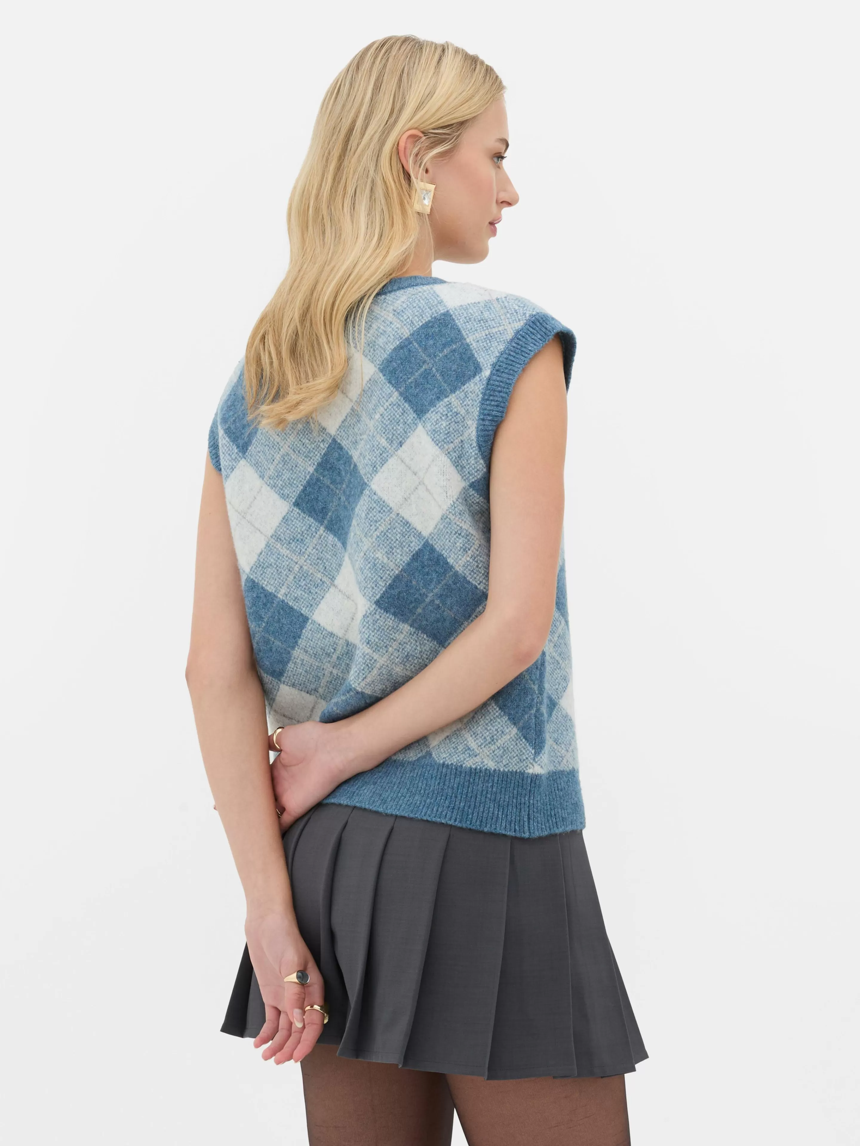 Agasalhos Inverno | Camisolas E Casacos De Malha*Primark Top S/ Mangas Conj. Coord Malha Argyle Rita Ora Azul