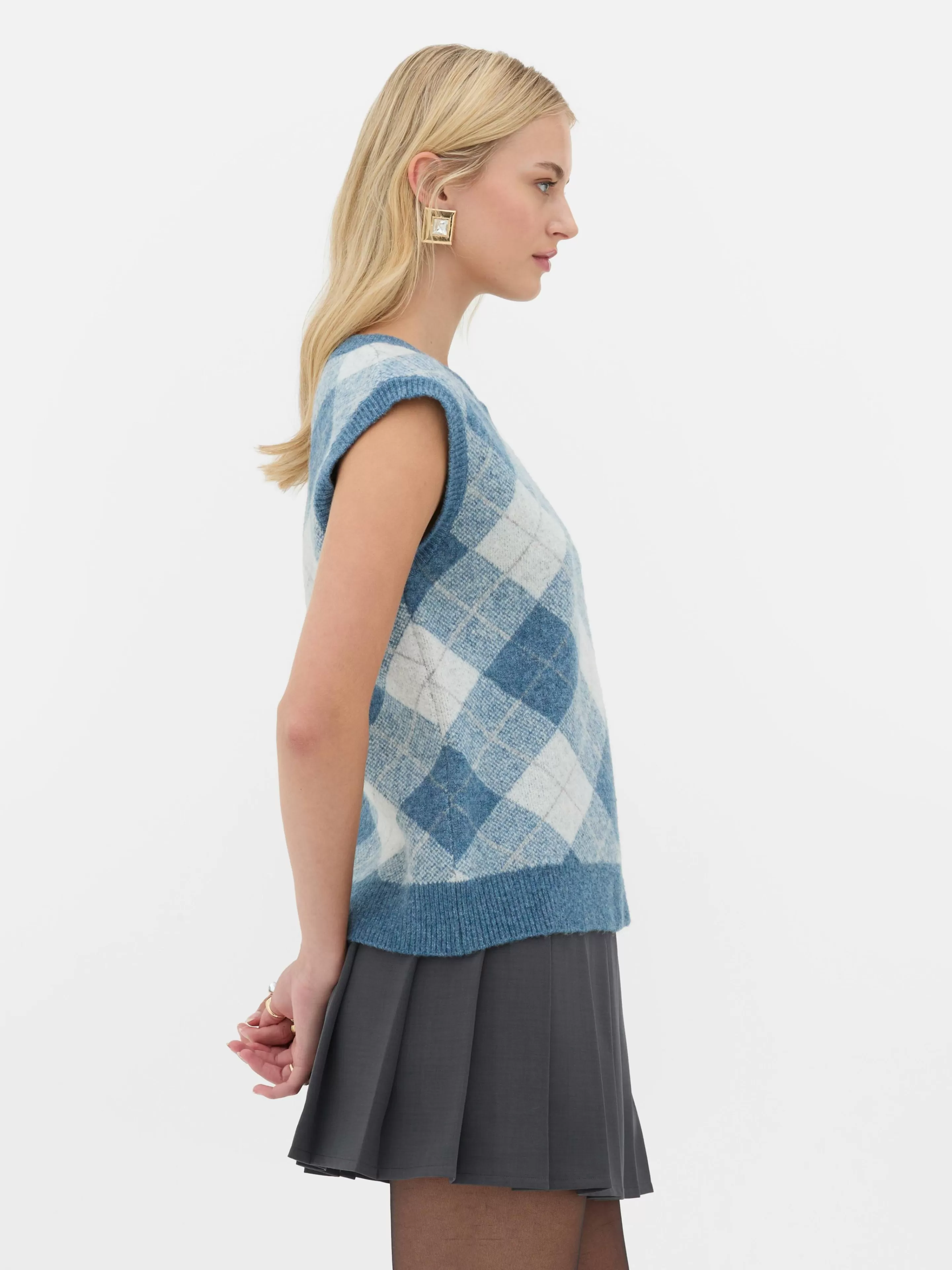 Agasalhos Inverno | Camisolas E Casacos De Malha*Primark Top S/ Mangas Conj. Coord Malha Argyle Rita Ora Azul