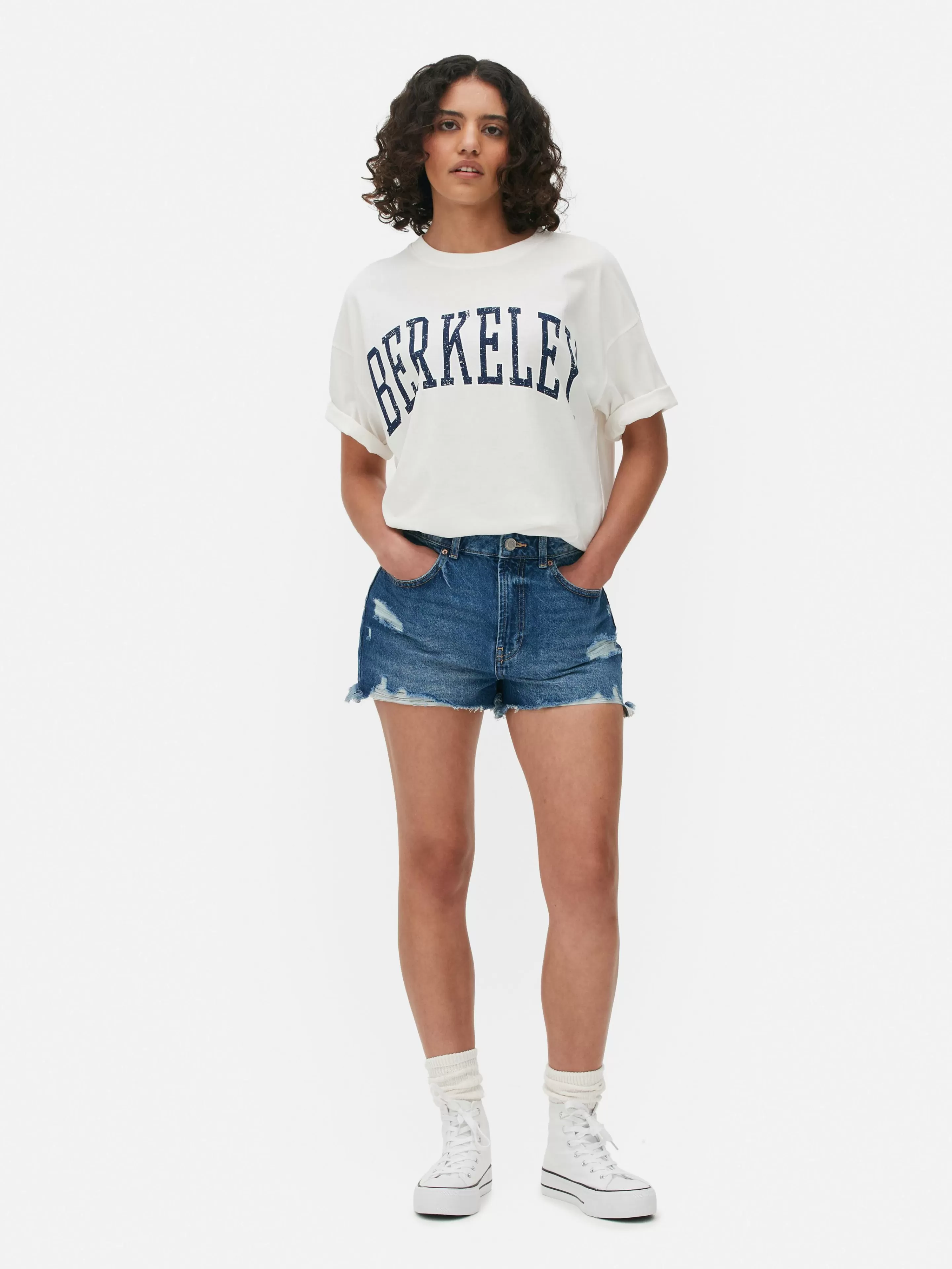 Tops E T-Shirts*Primark T-shirt Corte Grande Conjunto Coordenado Berkeley Marfim