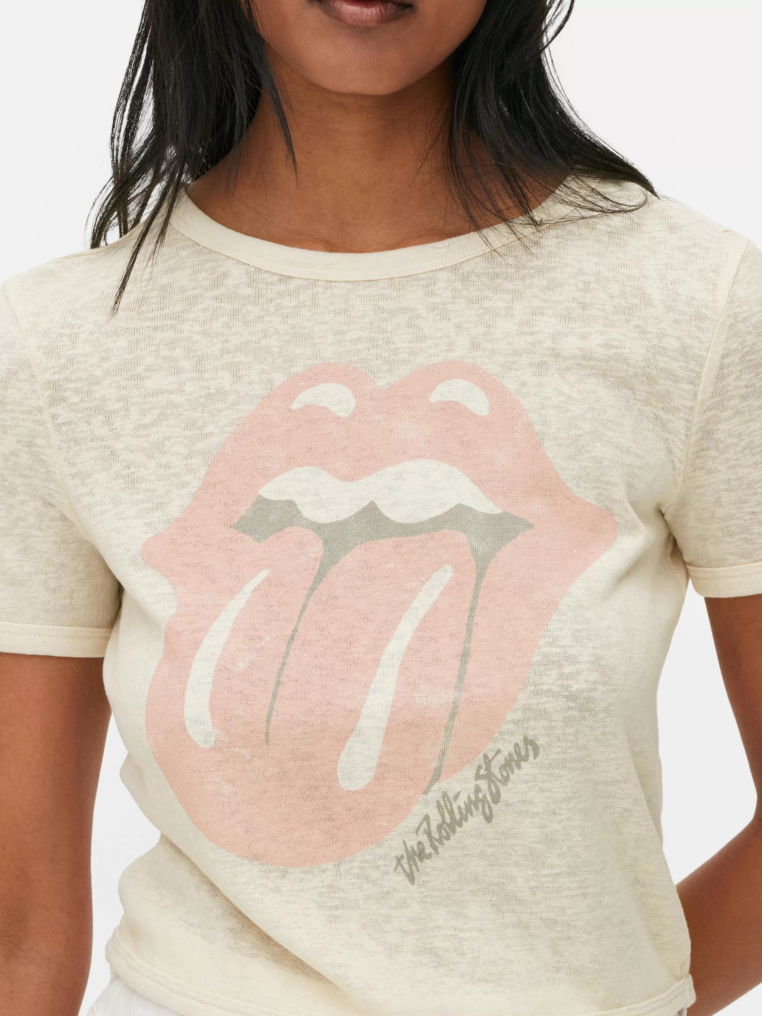 Tops E T-Shirts*Primark T-shirt Curta Logótipo The Rolling Stones Bege