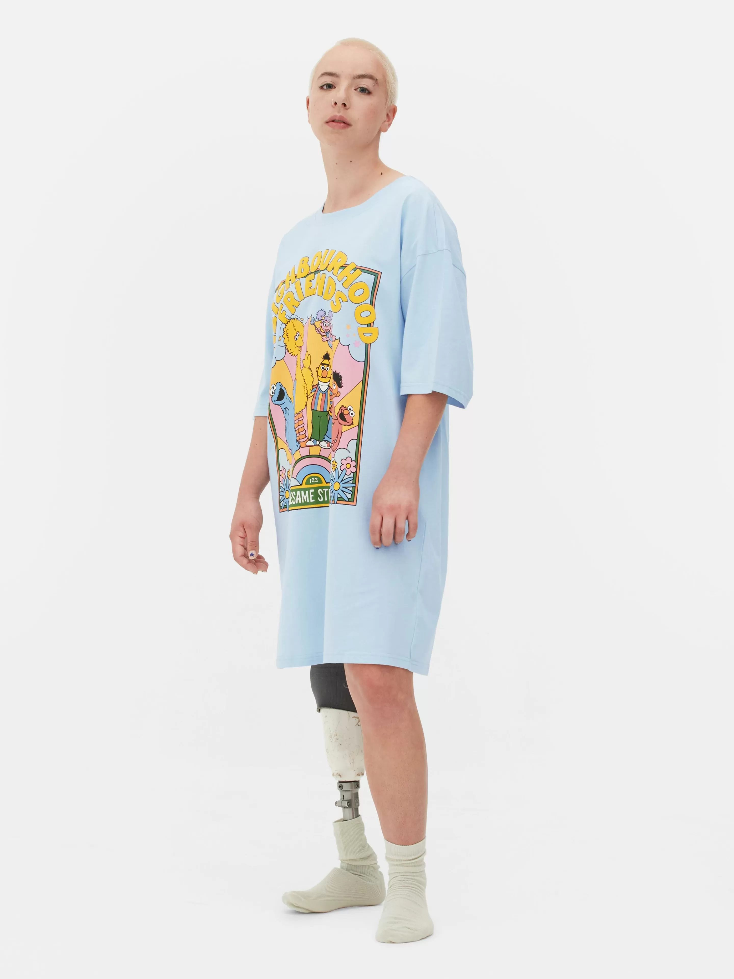 Camisas De Noite E Camisas De Dormir*Primark T-shirt Dormir Comprida Corte Grande Rua Sésamo Azul